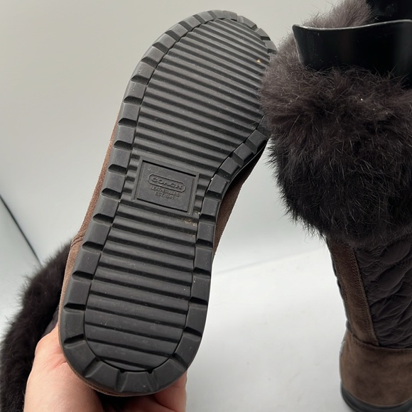 Coach Women's Talen Boot Size 8.5 Brown Suede Signature Quilted Nylon Rabbit Fur - Picture 10 of 12